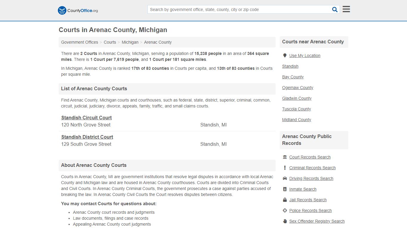 Courts - Arenac County, MI (Court Records & Calendars)